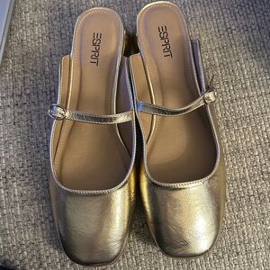Esprit Gold Metallic Mary Jane Mules - Size 10
